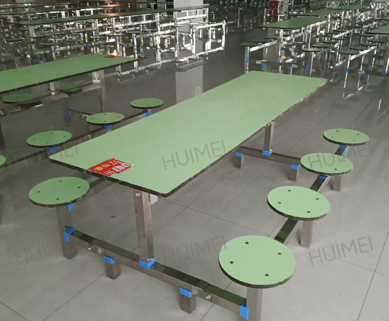 Huimei طاولة مقصف الطلاب المتكاملة مع مقاعد مستديرة ثابتة (أخضر) HMZX-013