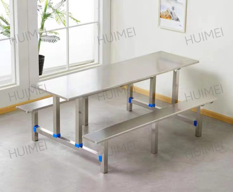 طاولة طعام للطلاب من الفولاذ المقاوم للصدأ Huimei مع مقاعد (فضي) HMZX-011