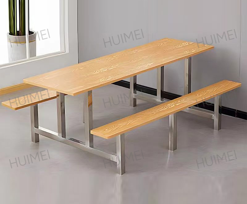 طاولة طعام للطلاب كافتيريا مدرسة Huimei مع مقاعد (تشطيب بحبيبات الخشب) HMZX-012